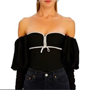 Self Portait Off the Shoulder Bishop Sleeve Crystal Top